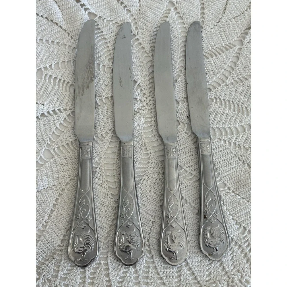 Cambridge Silver Rooster stainless steel dinner knives Set 4 Farmhouse Charm